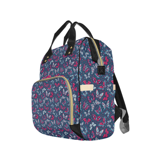 Butterfly Red Deep Blue Print Pattern Diaper Bag Backpack