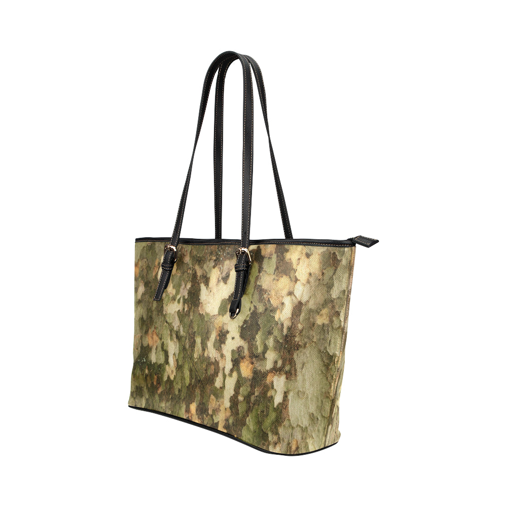 Camo Realistic Tree Texture Print Leather Tote Bag