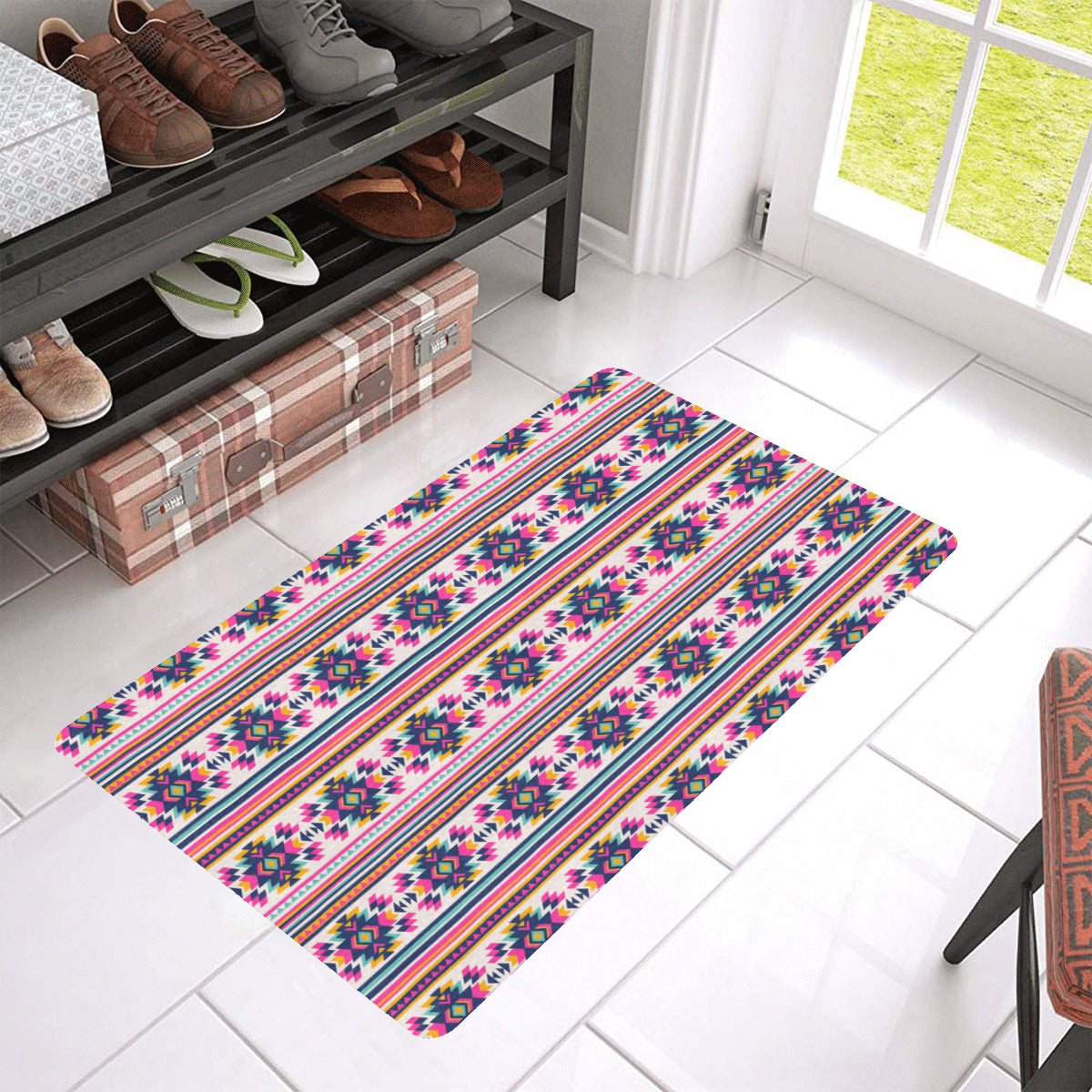 Indian Navajo Neon Themed Design Print Rubber Doormat