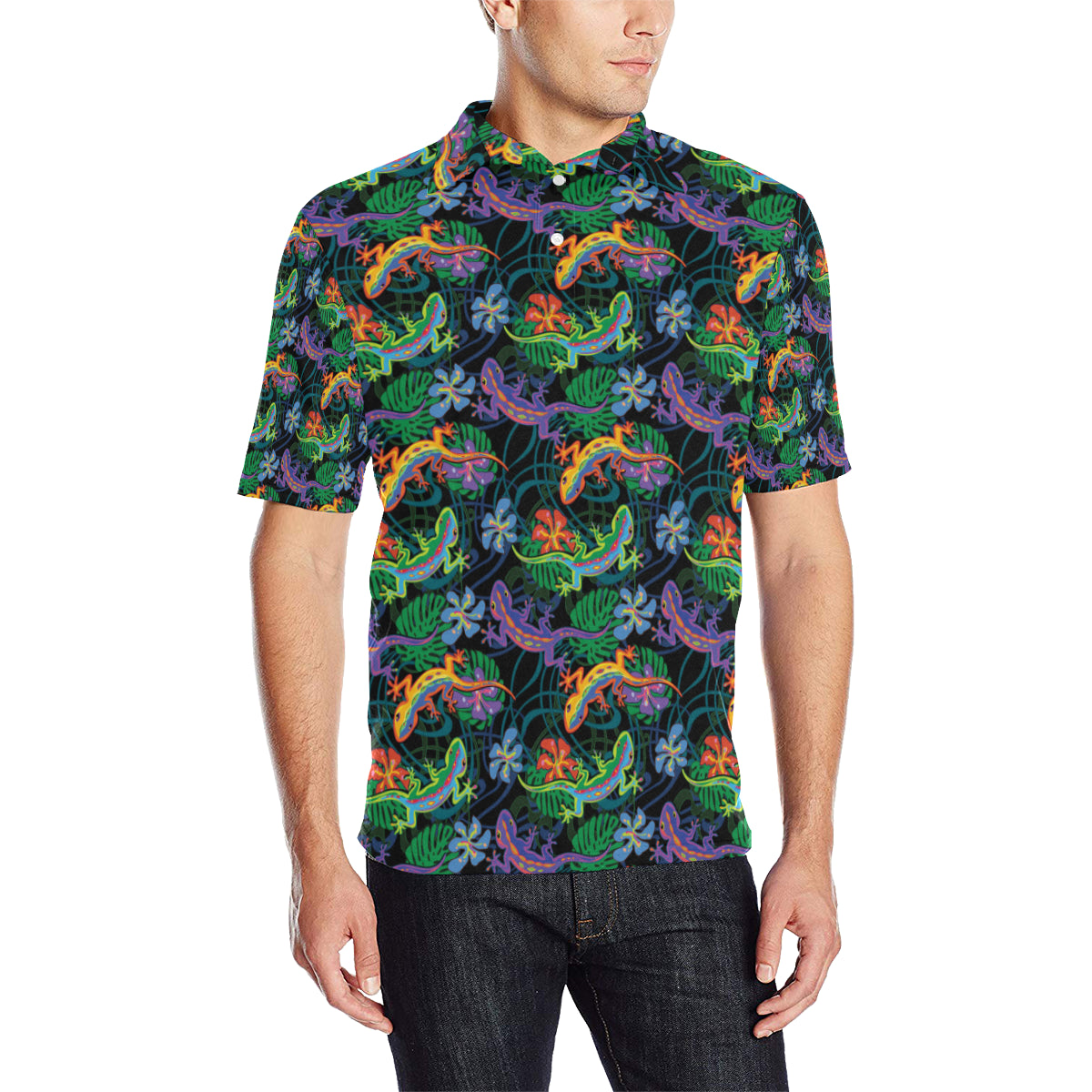Gecko Colorful Pattern Print Design 01 Men Polo Shirt