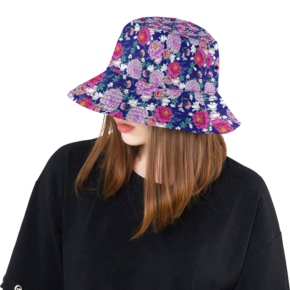 Dahlia Pattern Print Design DH013 Unisex Bucket Hat