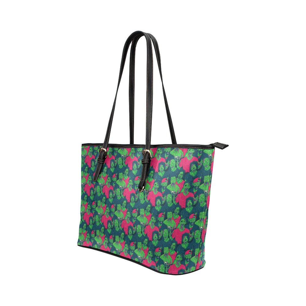 Zombie Themed Design Pattern Print Leather Tote Bag