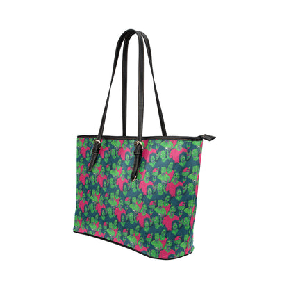 Zombie Themed Design Pattern Print Leather Tote Bag