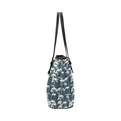 Surf Wave Pattern Print Leather Tote Bag