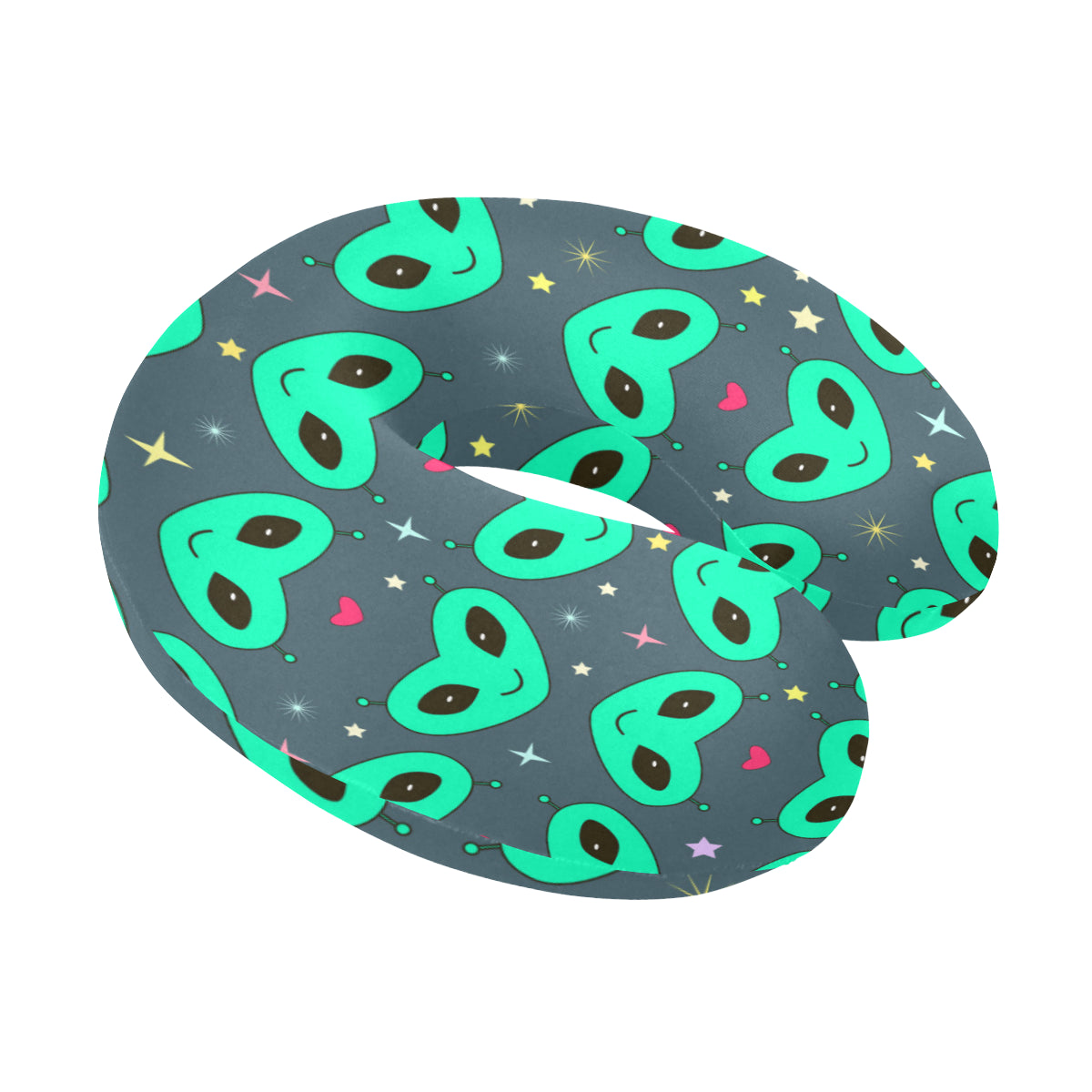 Alien Head Heart Pattern Print Design 03 U-Shaped Travel Neck Pillow