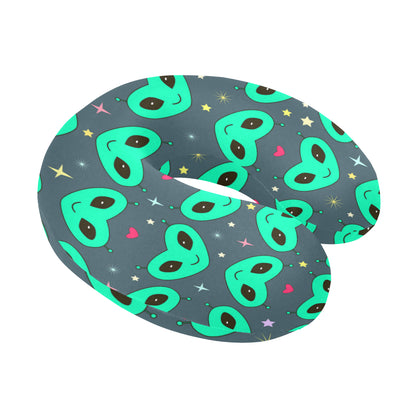 Alien Head Heart Pattern Print Design 03 U-Shaped Travel Neck Pillow