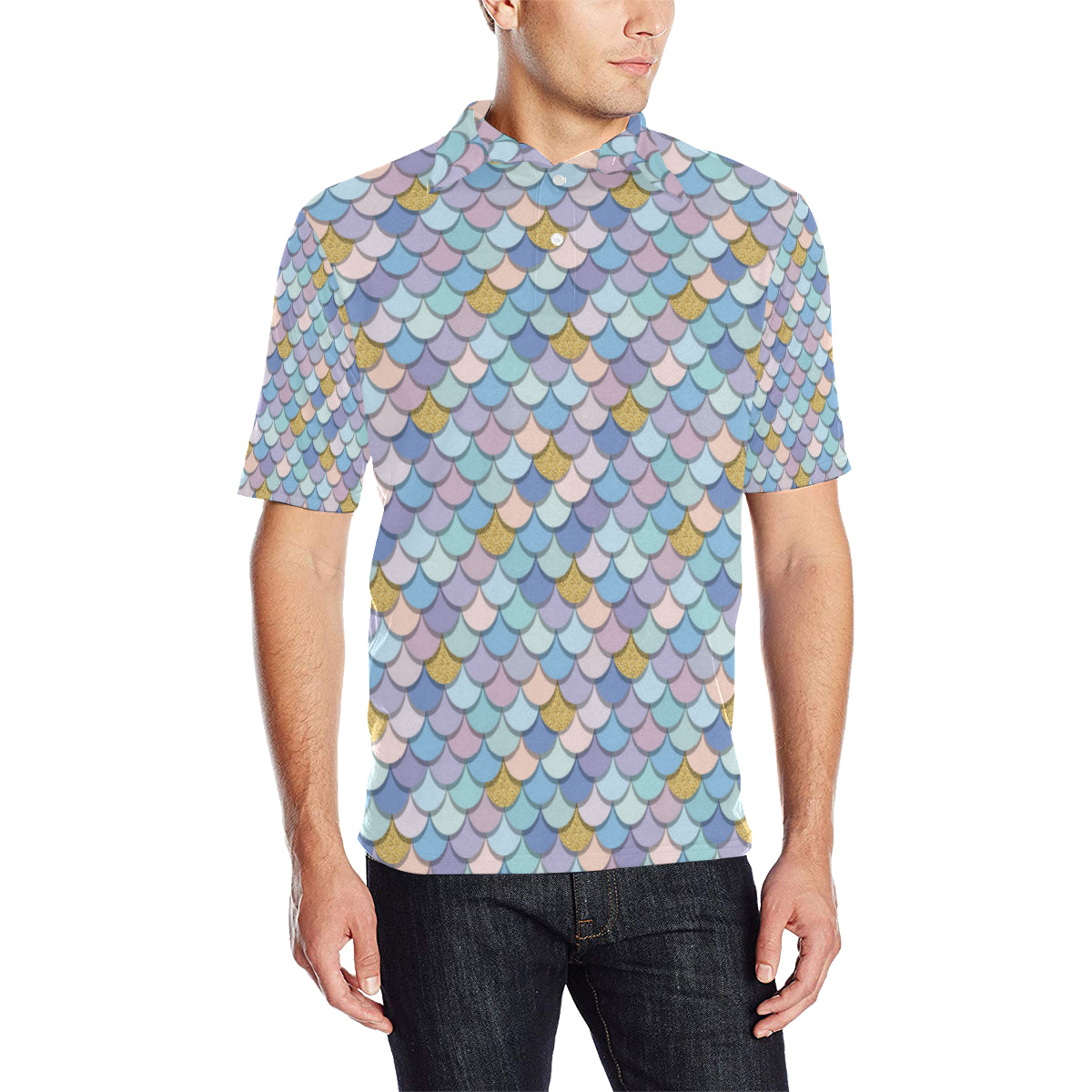 Mermaid Scales Pattern Print Design 05 Men Polo Shirt