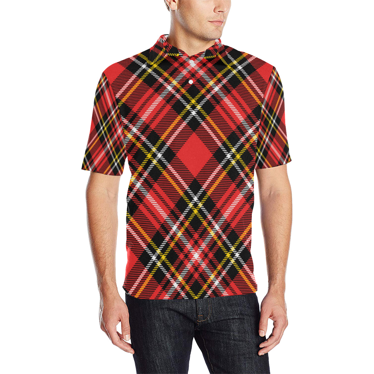Plaid Red Pattern Print Design A03 Men Polo Shirt