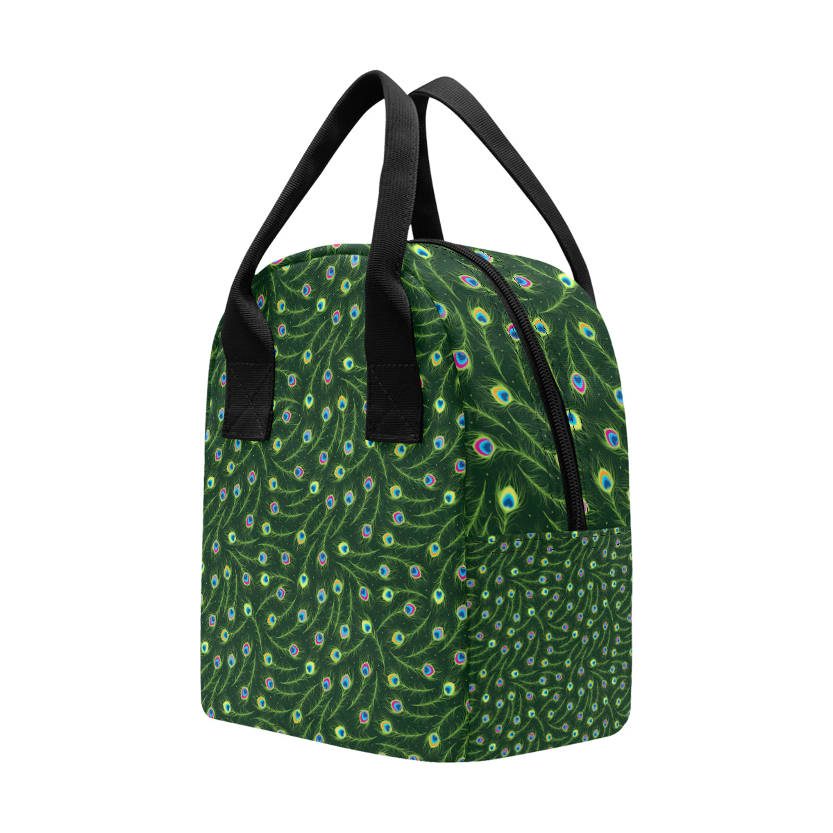 Peacock Feather Green Design Print Insulated Lunch Bag