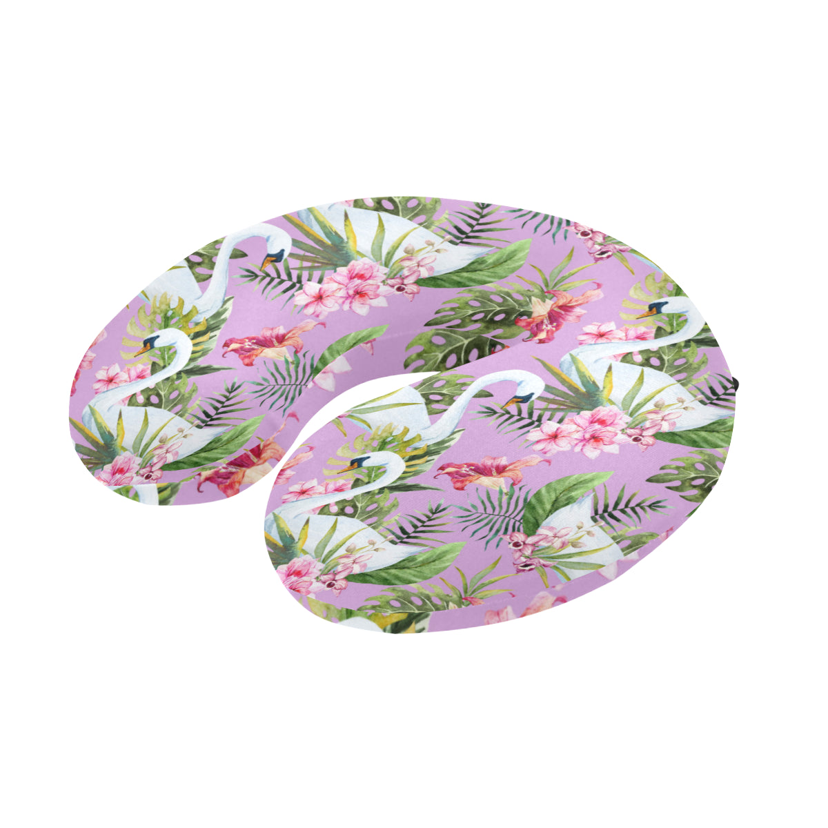 Swan with Flower Pattern Print Design 01 U-Shaped Travel Neck Pillow