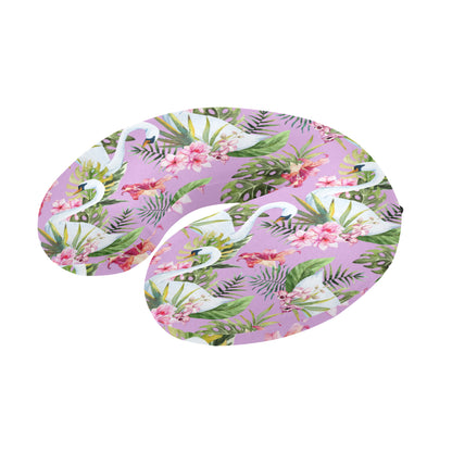 Swan with Flower Pattern Print Design 01 U-Shaped Travel Neck Pillow