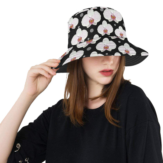 Orchid White Pattern Print Design OR09 Unisex Bucket Hat