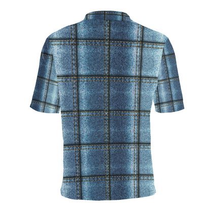 Jean Patchwork Pattern Print Design 02 Men Polo Shirt