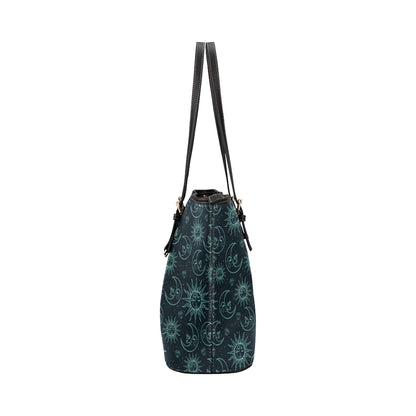 Sun Moon Magic Design Themed Print Leather Tote Bag