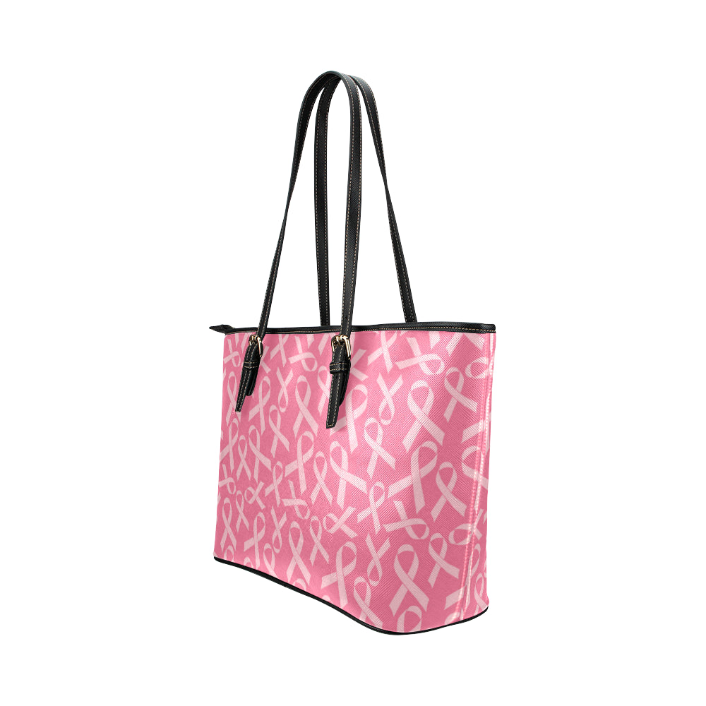 Breast Cancer Awareness Themed Leather Tote Bag