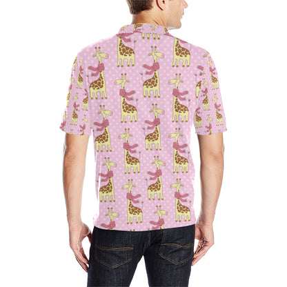 Giraffe Cute Pink Polka Dot Print Men Polo Shirt
