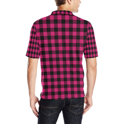 Pink Tartan Plaid Pattern Men Polo Shirt