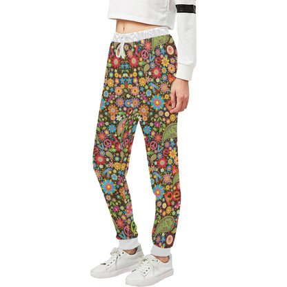 Flower Power Peace Paisley Themed Print Unisex Sweatpants