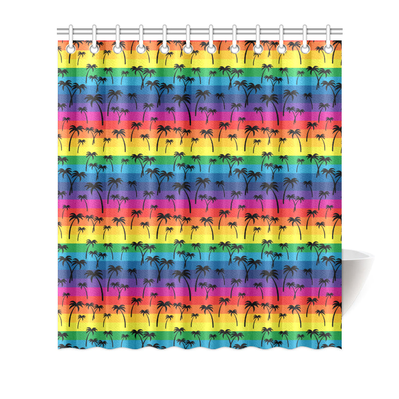 Palm Tree Rainbow Themed Print Shower Curtain