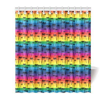 Palm Tree Rainbow Themed Print Shower Curtain