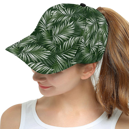 White Green Tropical Palm Leaves Snapback Cap