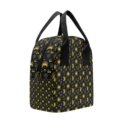 Sun Moon Golden Design Themed Print Insulated Lunch Bag