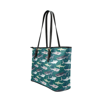 Shark Style Print Leather Tote Bag