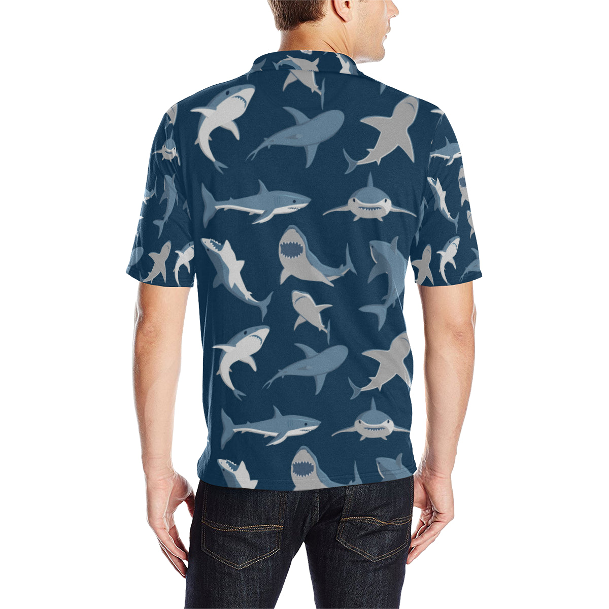 Shark Action Pattern Men Polo Shirt