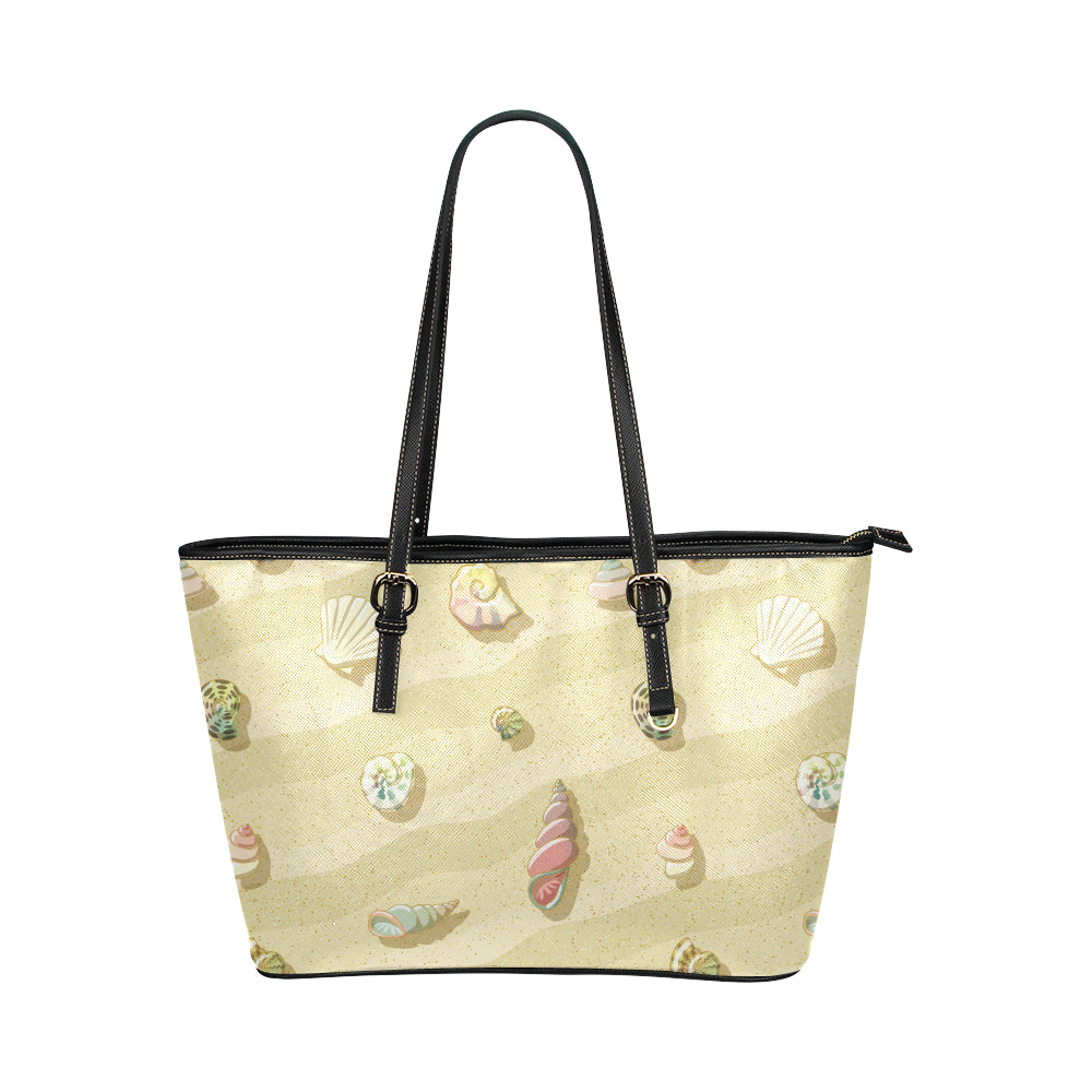 Beach with Seashell Theme Leather Tote Bag