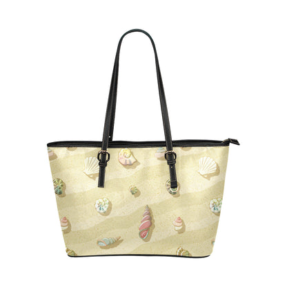 Beach with Seashell Theme Leather Tote Bag