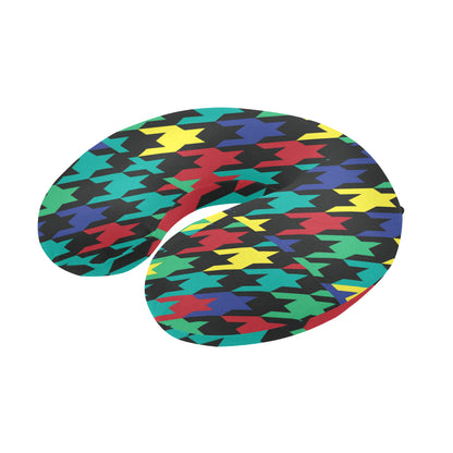 Houndstooth Colorful Pattern Print Design 02 U-Shaped Travel Neck Pillow