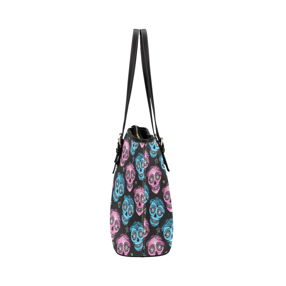 Day of the Dead Skull Print Pattern Leather Tote Bag