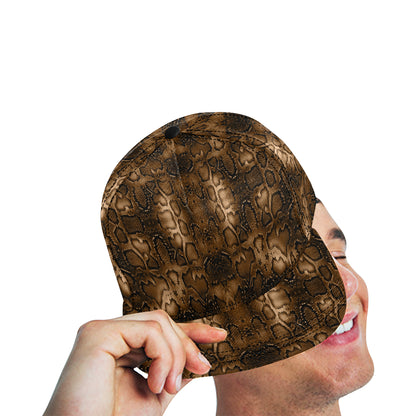 Snake Skin Brown Print Snapback Cap