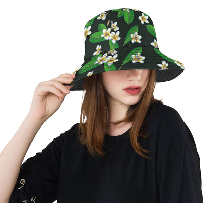 White Plumeria Pattern Print Design PM023 Unisex Bucket Hat