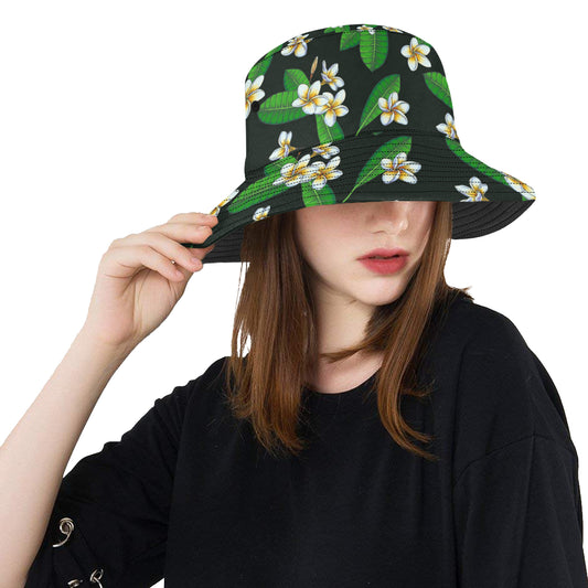 White Plumeria Pattern Print Design PM023 Unisex Bucket Hat