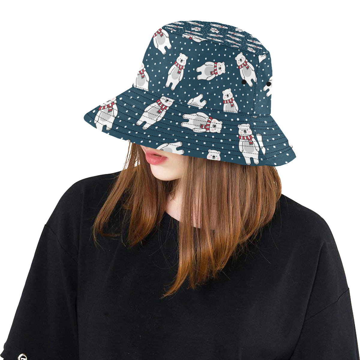 Polar Bear Pattern Print Design PB05 Unisex Bucket Hat
