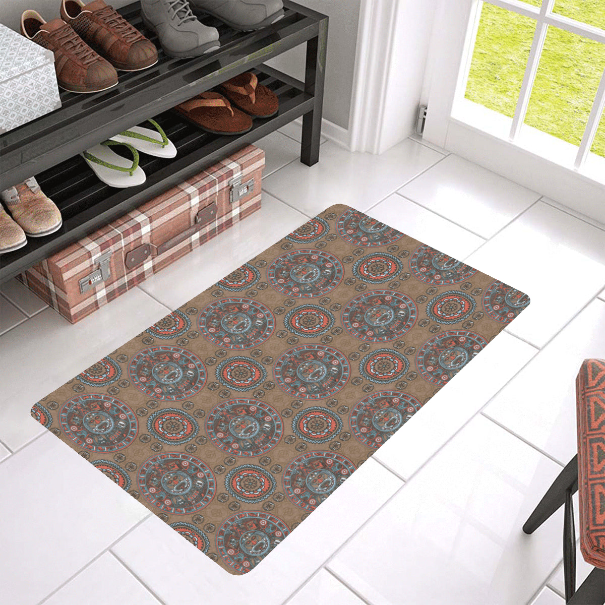 Calendar Aztec Design Print Pattern Rubber Doormat