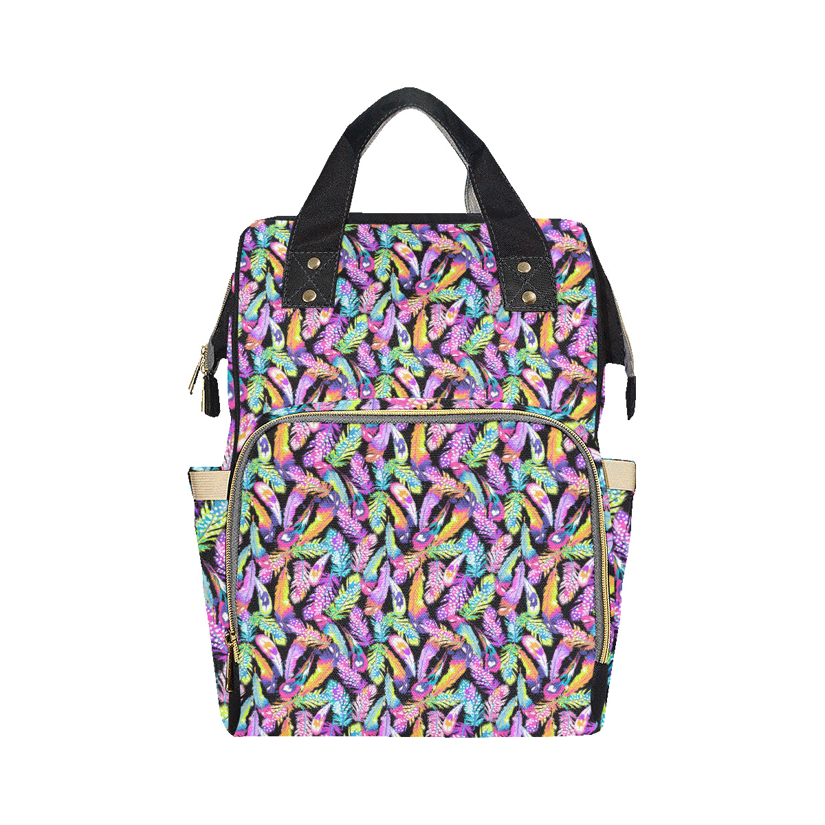 Neon Feather Pattern Print Design A02 Diaper Bag Backpack