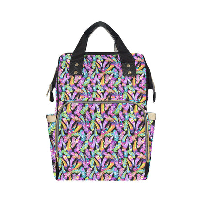 Neon Feather Pattern Print Design A02 Diaper Bag Backpack