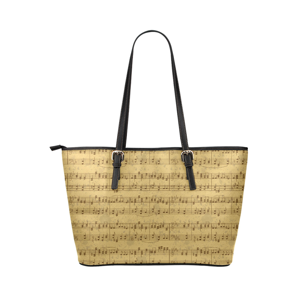 Music Note Vintage Themed Print Leather Tote Bag