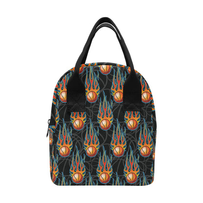 Basketball Fire Print Pattern Insulated Lunch Bag