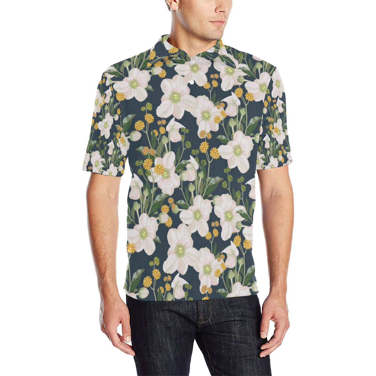 Anemone Pattern Print Design AM04 Men Polo Shirt