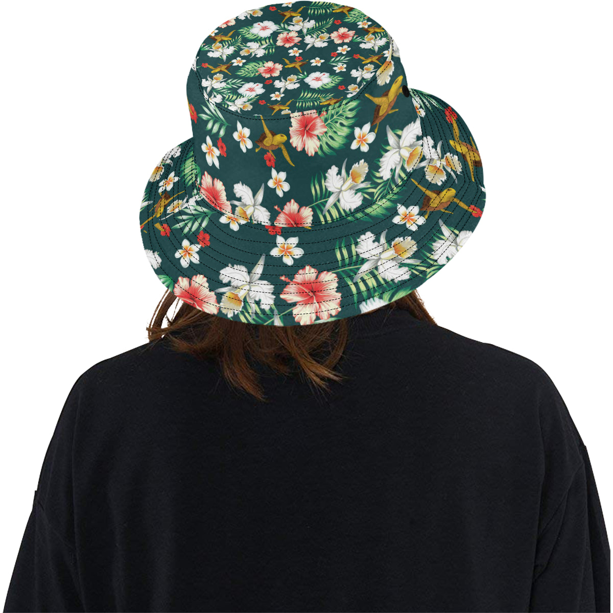 Hawaiian Flower Design with SeaTurtle Print Unisex Bucket Hat