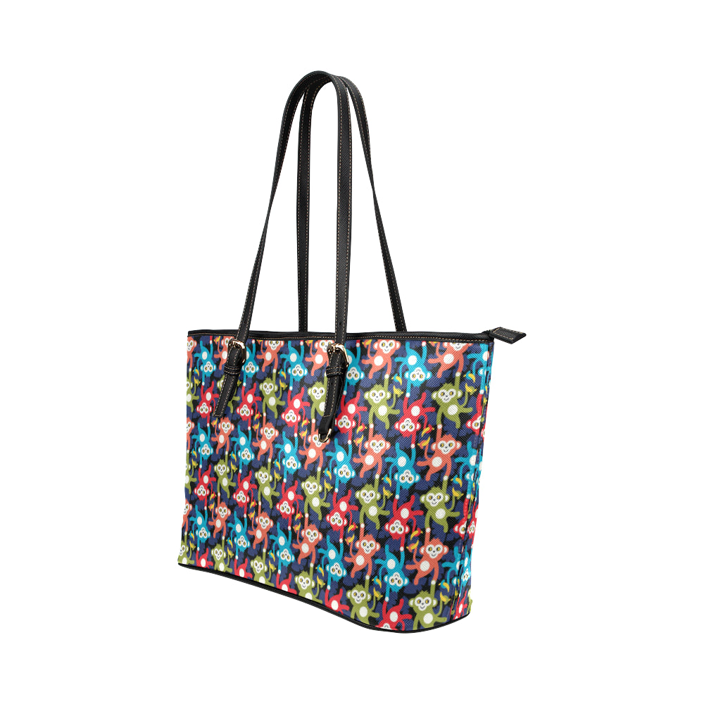 Monkey Colorful Design Themed Print Leather Tote Bag