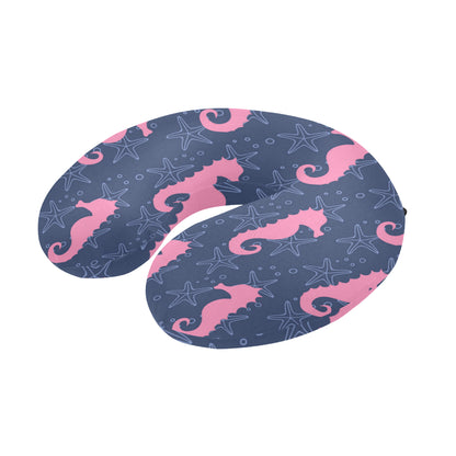 SeaHorse Pink Pattern Print Design 02 U-Shaped Travel Neck Pillow