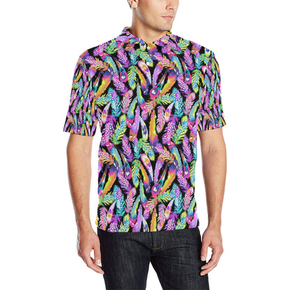 Neon Feather Pattern Print Design A02 Men Polo Shirt