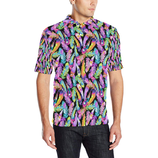 Neon Feather Pattern Print Design A02 Men Polo Shirt