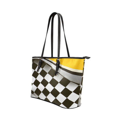 Checkered Flag Racing Style Leather Tote Bag