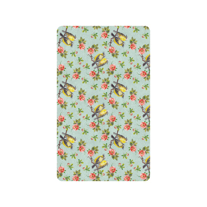 Bird with Red Flower Print Pattern Rubber Doormat