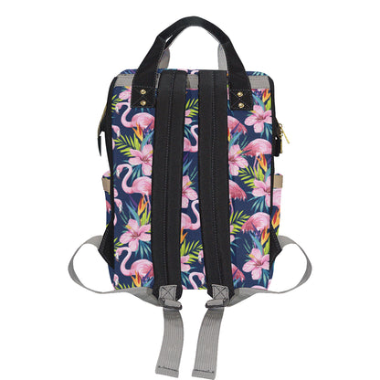 Flamingo Hibiscus Print Diaper Bag Backpack